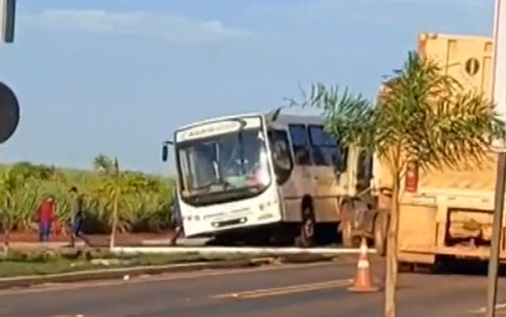 Acidente em Nova Glória entre ônibus e caminhão deixa sete feridos