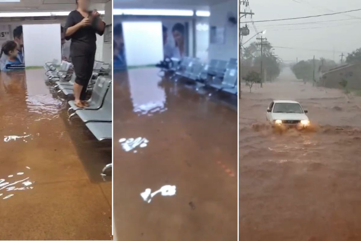 Chuva forte em Paulicéia alaga posto de saúde e causa estragos