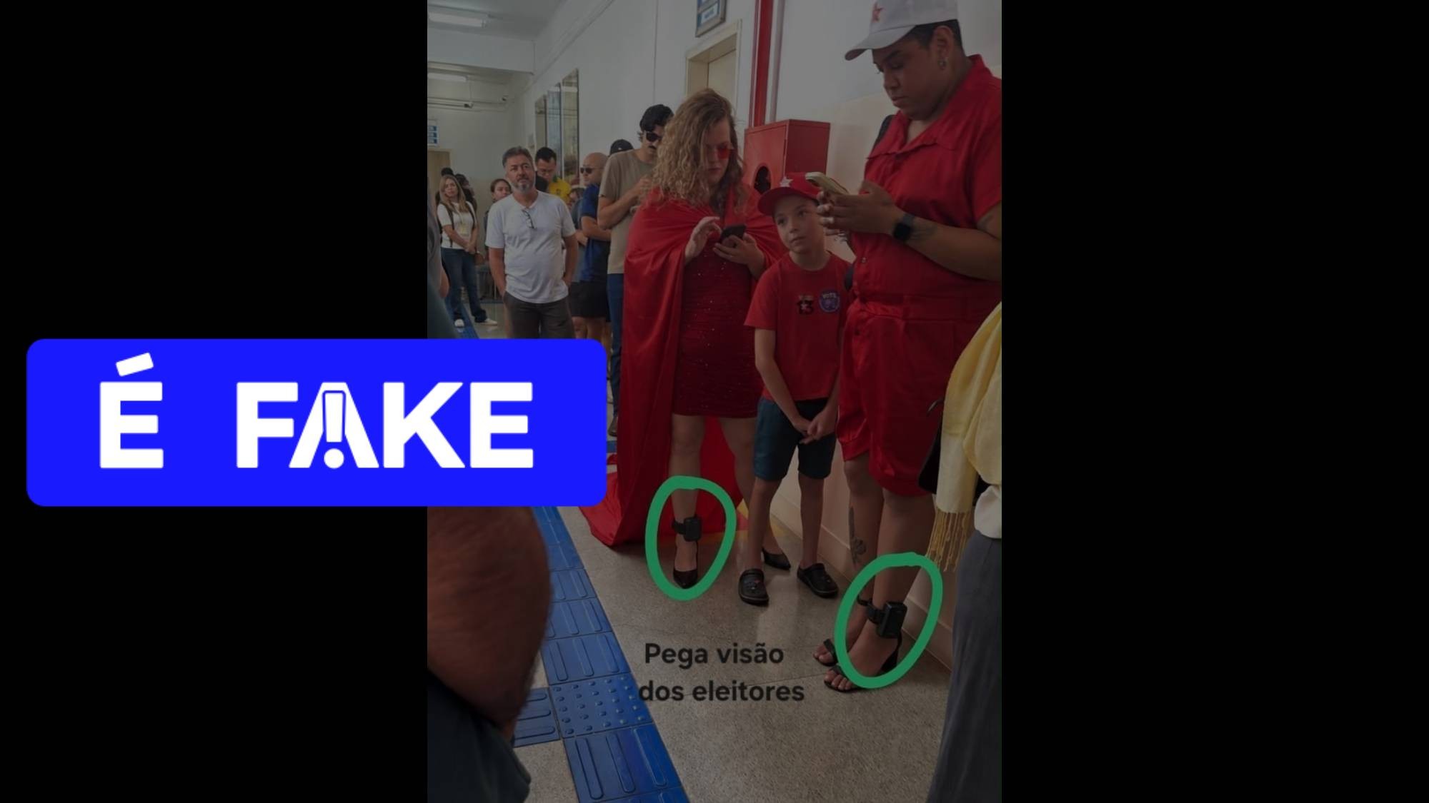 É falsa a foto gerada por IA que mostra eleitores de vermelho com tornozeleira