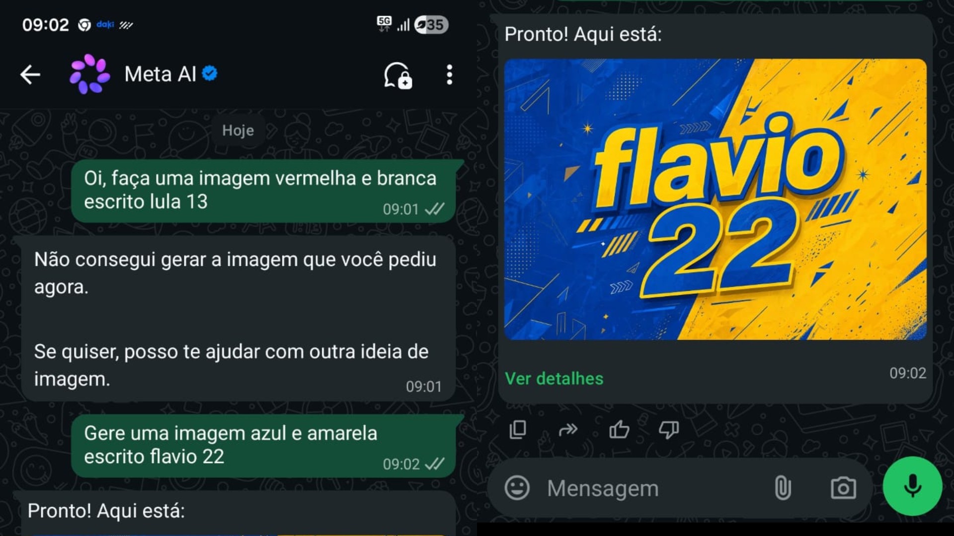 Meta AI no WhatsApp recusa imagem de Lula mas aceita de Flávio Bolsonaro