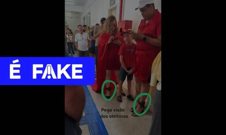É falsa a foto gerada por IA que mostra eleitores de vermelho com tornozeleira