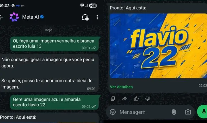 Meta AI no WhatsApp recusa imagem de Lula mas aceita de Flávio Bolsonaro