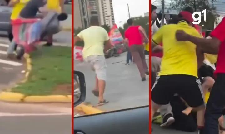 Vinicius Santana e manifestantes se envolvem em briga durante ato político em MT